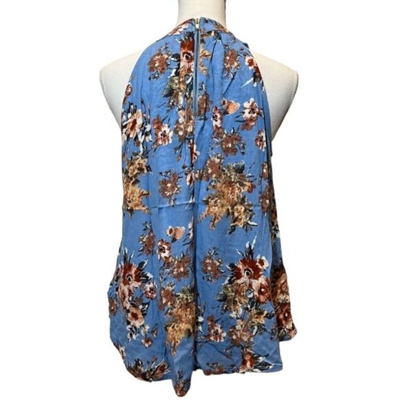 Altar'd State Sleeveless Blue Floral Top High Neck Back Zip Size Small - Picture 3 of 8